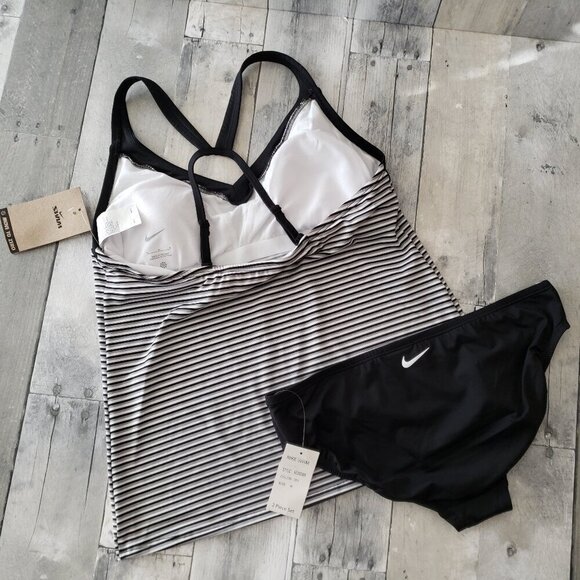 NWT - NIKE Women's 2-Piece Striped Tankini Swimsuit Set Black & White - Size M - Picture 3 of 3